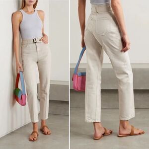 NWT Reformation Cynthia Belted High Rise Straight Leg Jeans in Bone Cream/Ecru